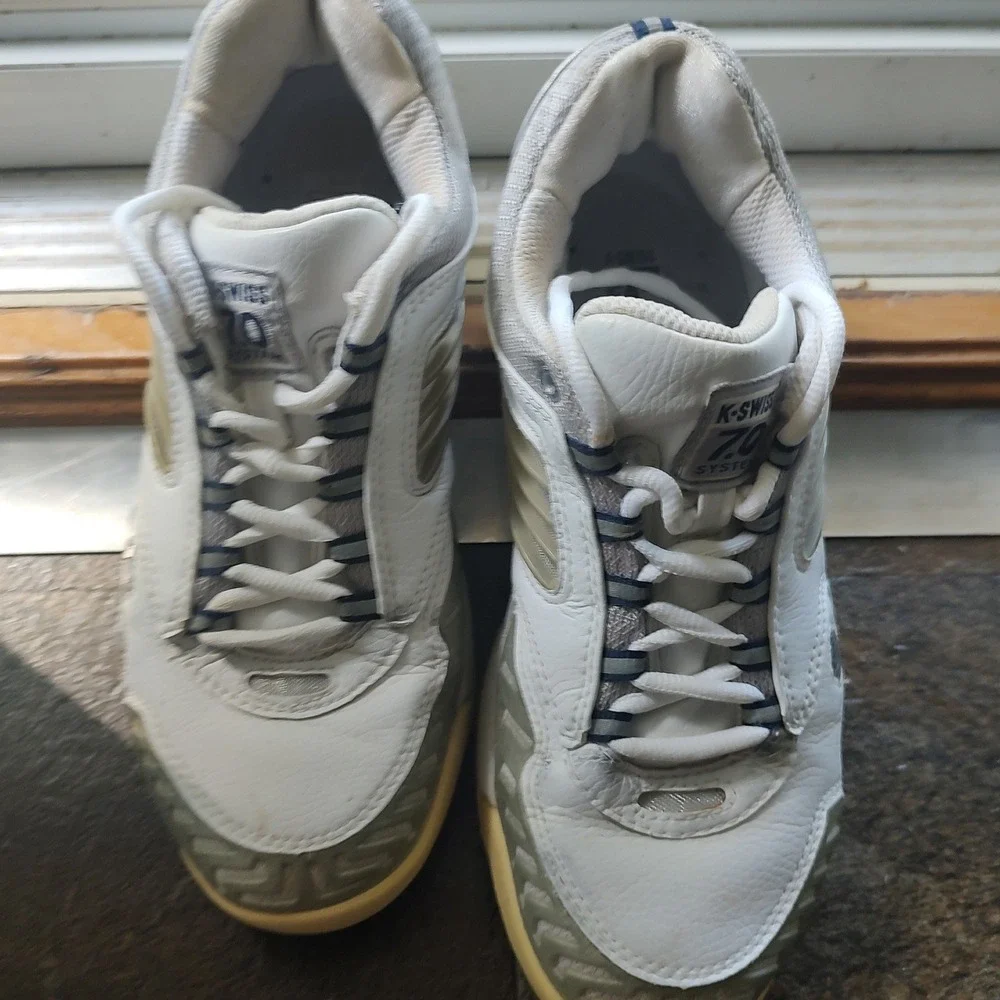K-Swiss 7.0 System Men Tennis Shoes White Grey Leather Sneaker 91184177 Size 9.5
